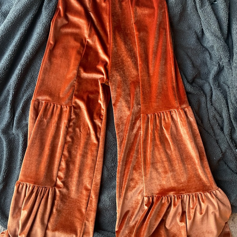 Wide Leg Velvet Pants in Burnt Orange